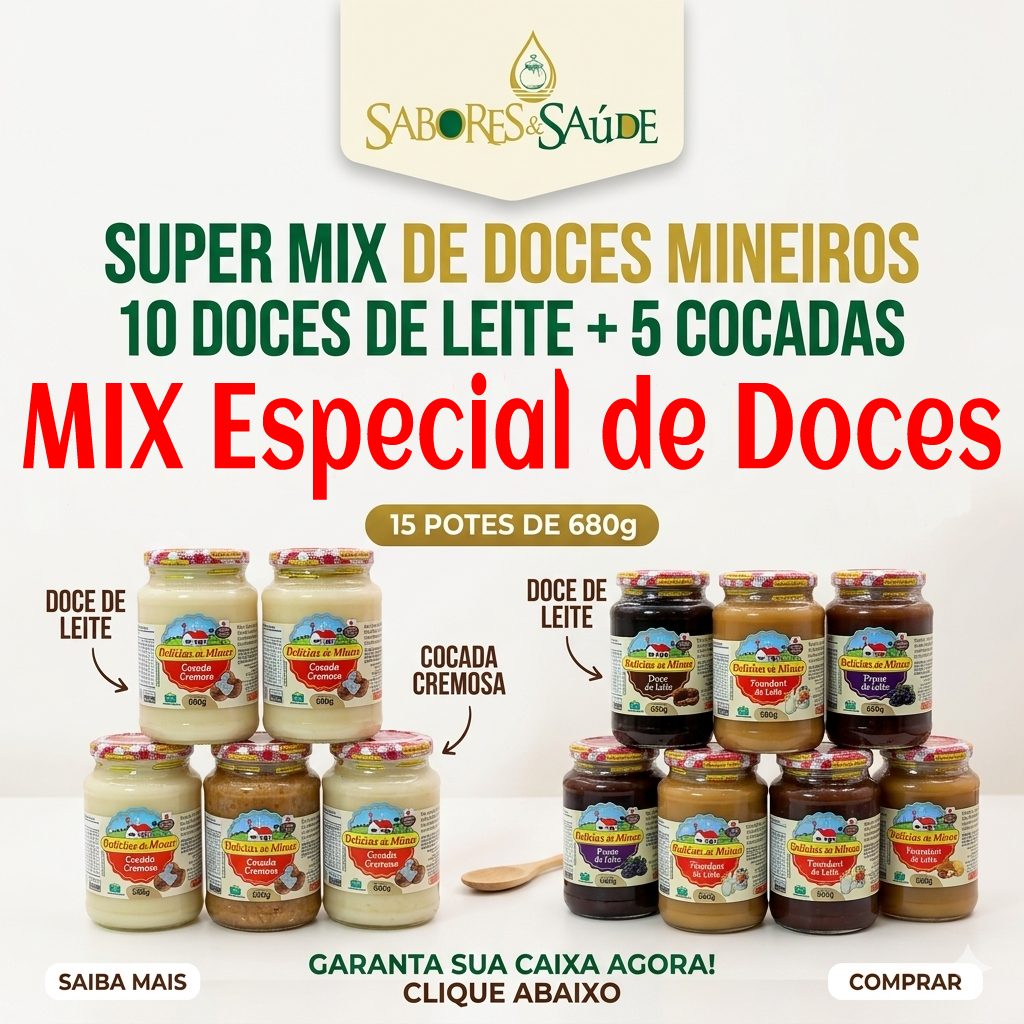 Mix com 10 Doce Pastoso com Leite 680g + 5 Cocadas Cremosa 680g